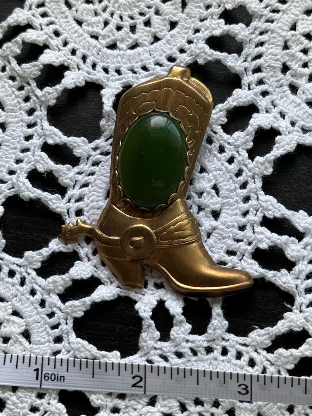Vintage Green Stone Cowboy Boot Brooch/accessory